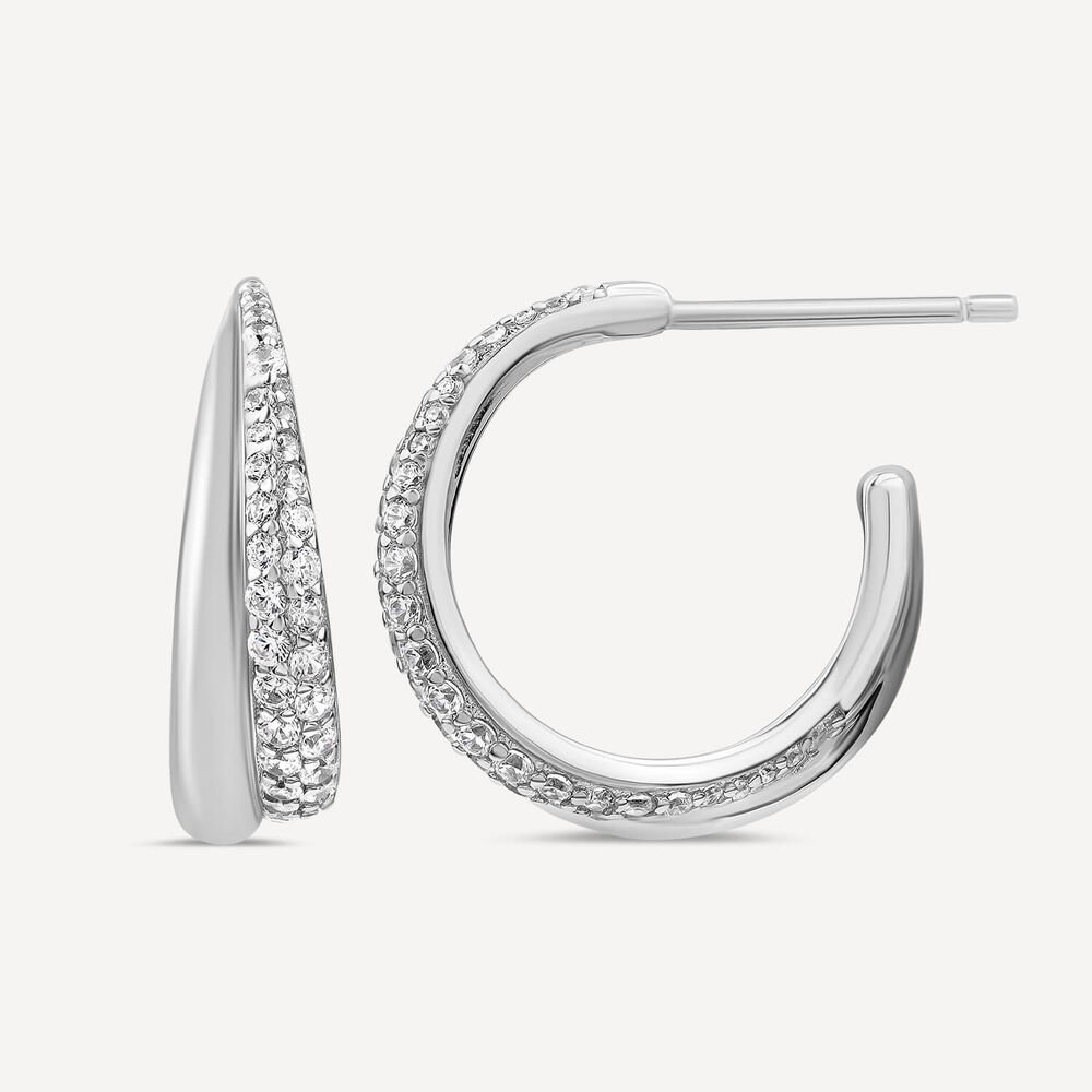 Sterling Silver Cubic Zirconia Pave Set Open Hoop Earrings