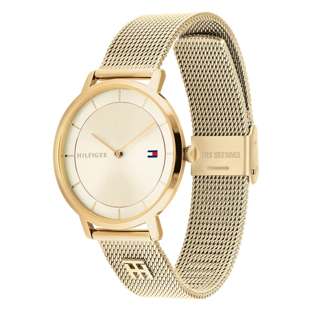 Tommy Hilfiger Champagne Coloured Dial Yellow Gold PVD Case Mesh Bracelet Watch