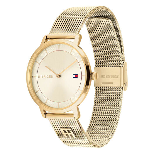 Tommy Hilfiger Tea Champagne Coloured Dial Yellow Gold PVD Case Mesh Bracelet Watch