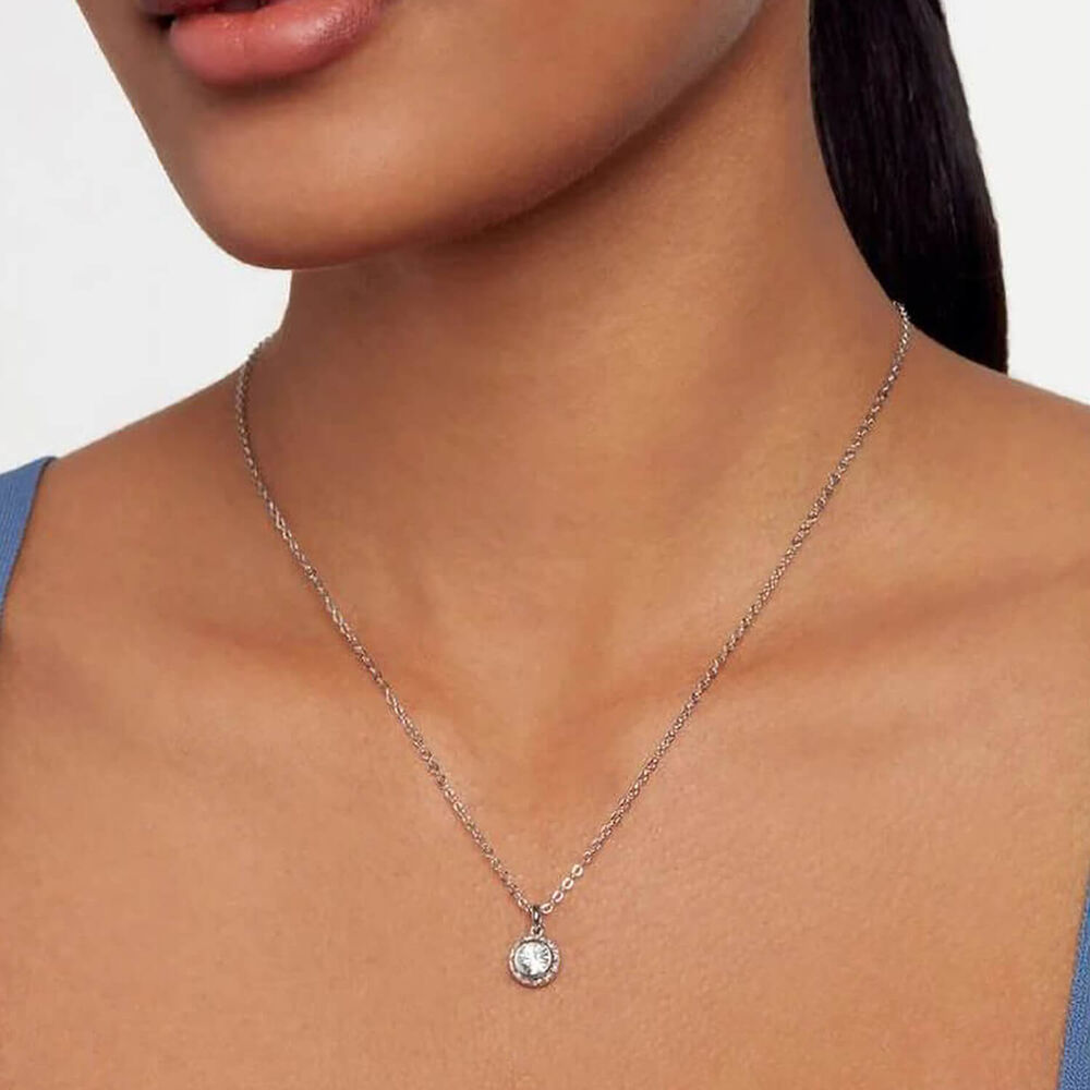 Ted Baker Soltell Silver Plated Solitaire Sparkle Crystal Round Pendant Necklace image number 2