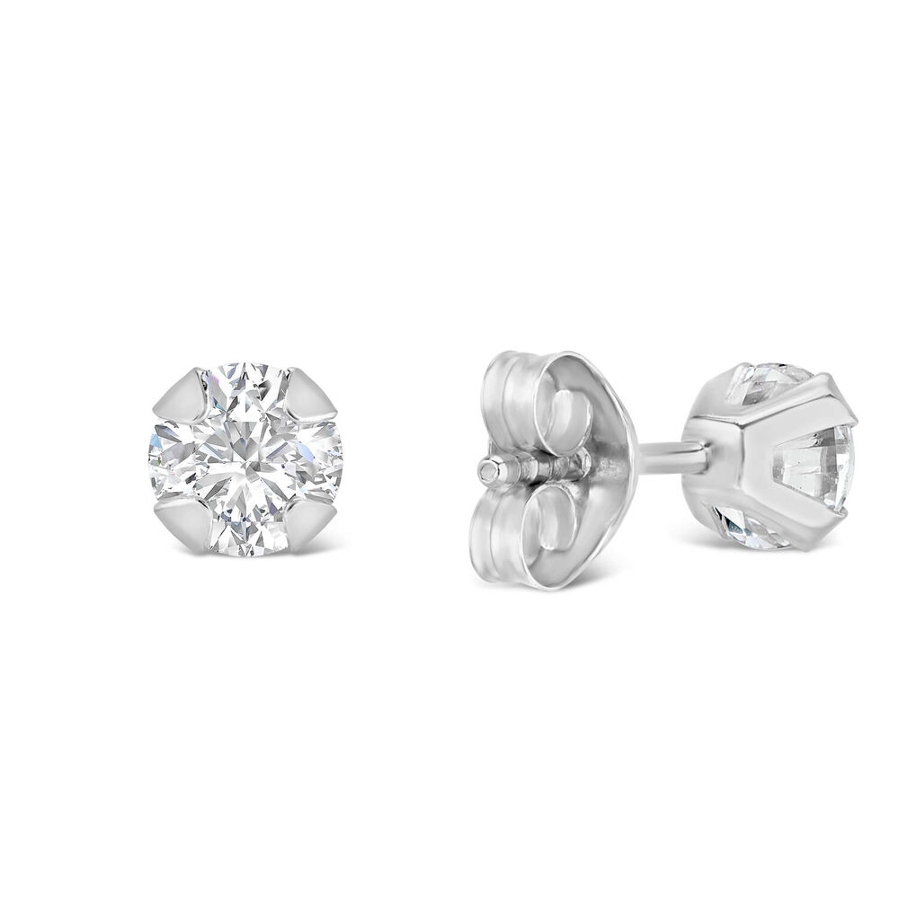 9ct White Gold 4mm Four Claw Cubic Zirconia Stud Earrings image number 2