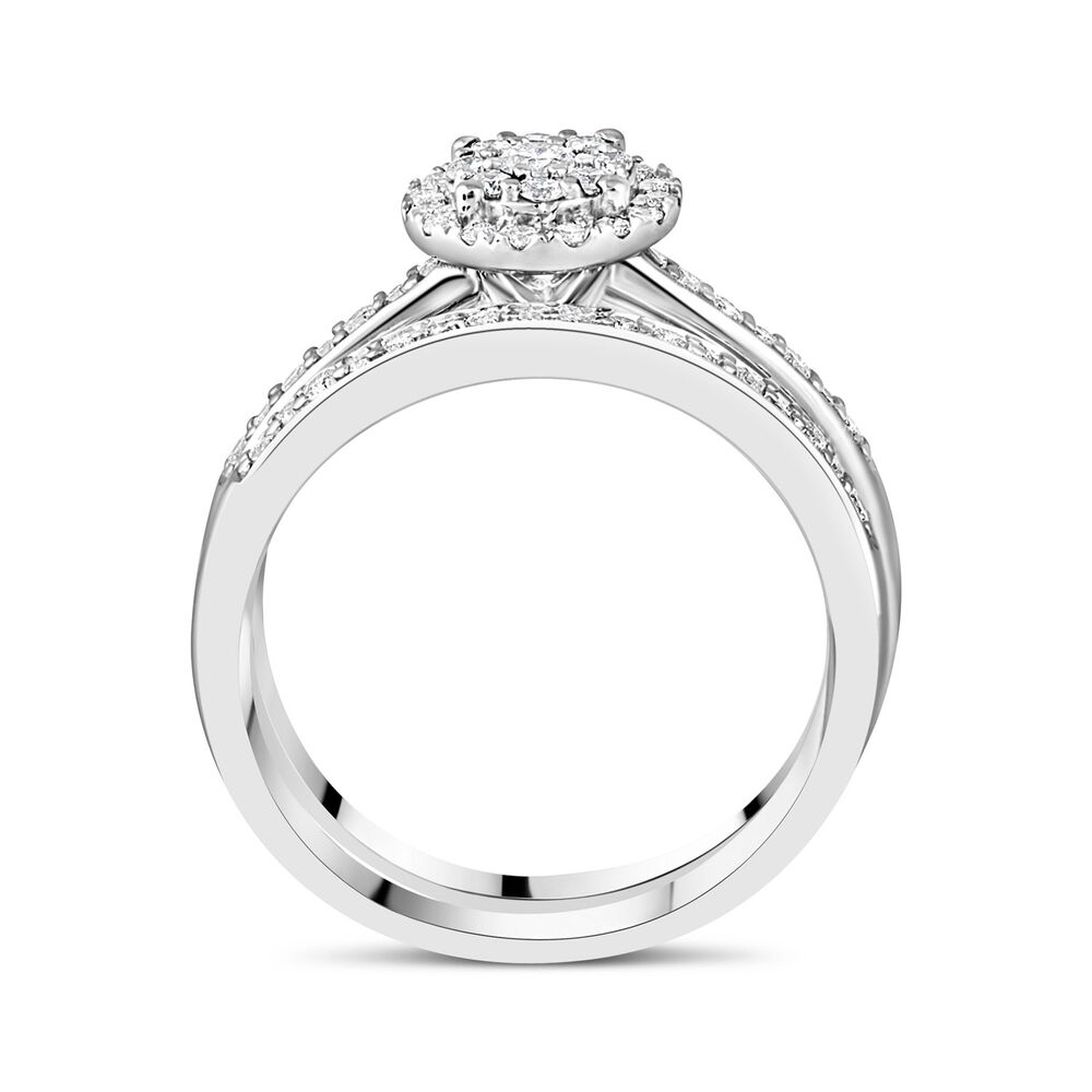 Ladies 9ct White Gold Diamond Cluster Halo Bridal Set .46ct image number 2