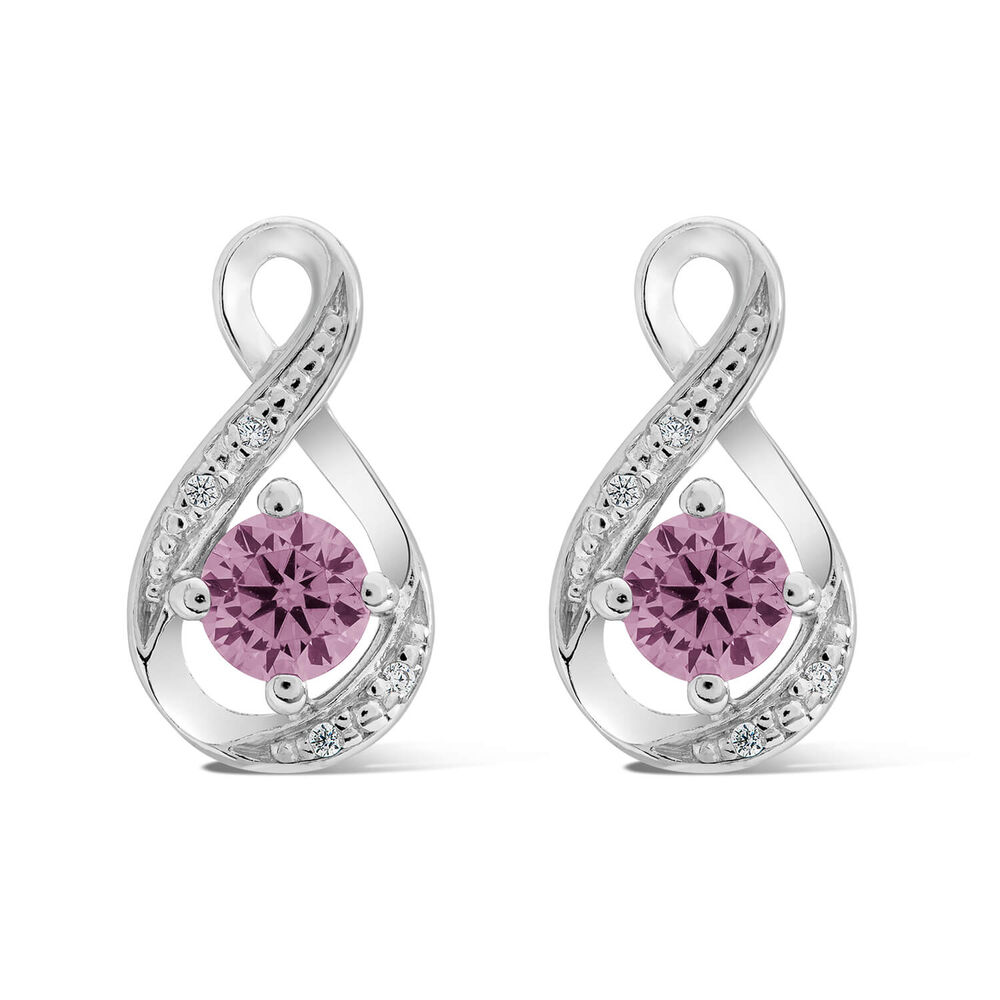 Sterling Silver and Cubic Zirconia Pink Gemstone Stud Earrings image number 0