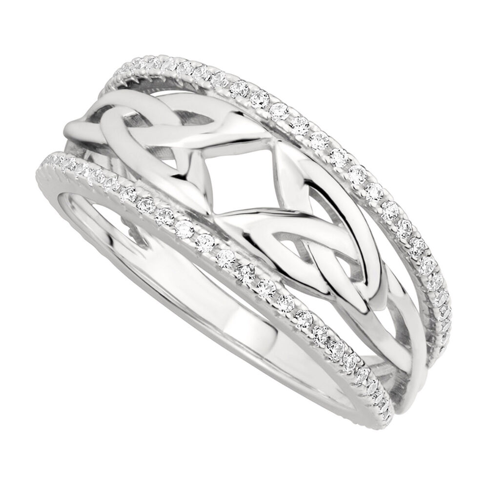 Solvar Sterling Silver Crystal Edge Celtic Knot Ring