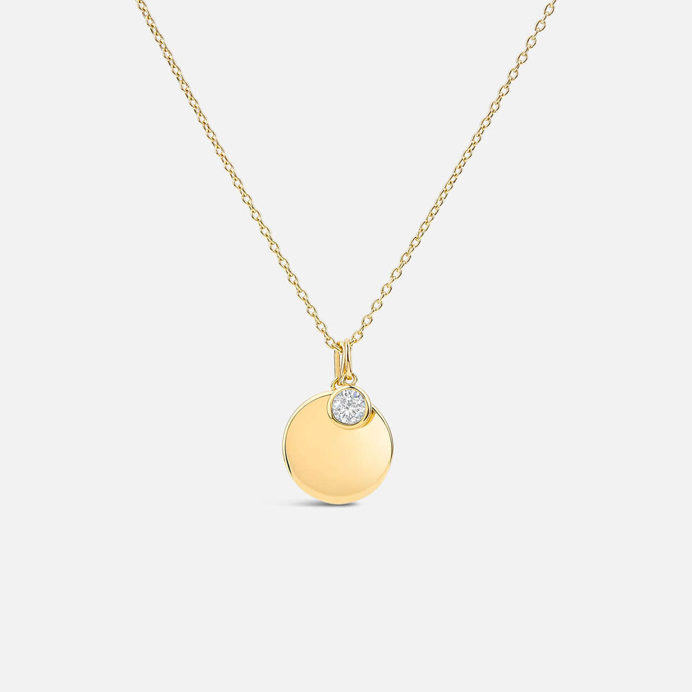 Yellow Gold Plated Vermeil Sterling Silver April Birthstone White Sapphire Disc Pendant