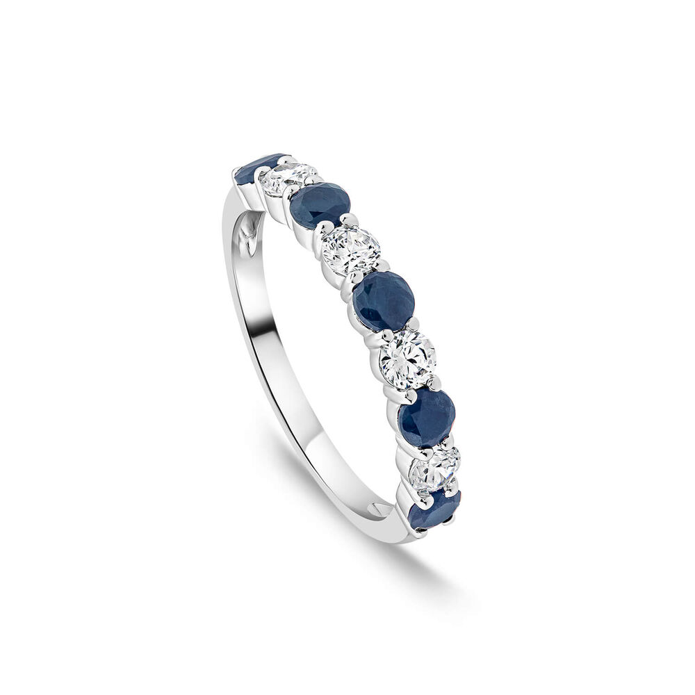 Platinum 9 Stones Sapphire & 0.38ct Diamond Band Ring