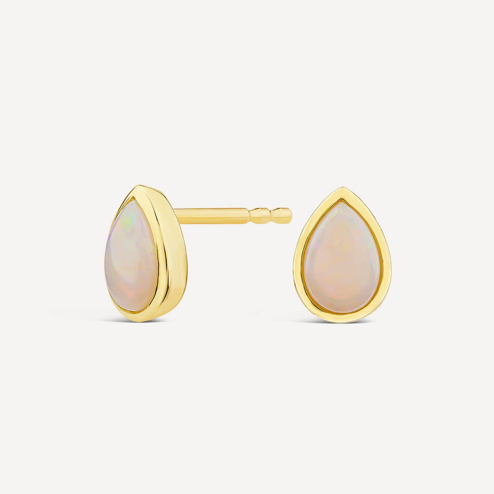 9ct Yellow Gold Teardrop Opal Gold Frame Stud Earrings image number 1