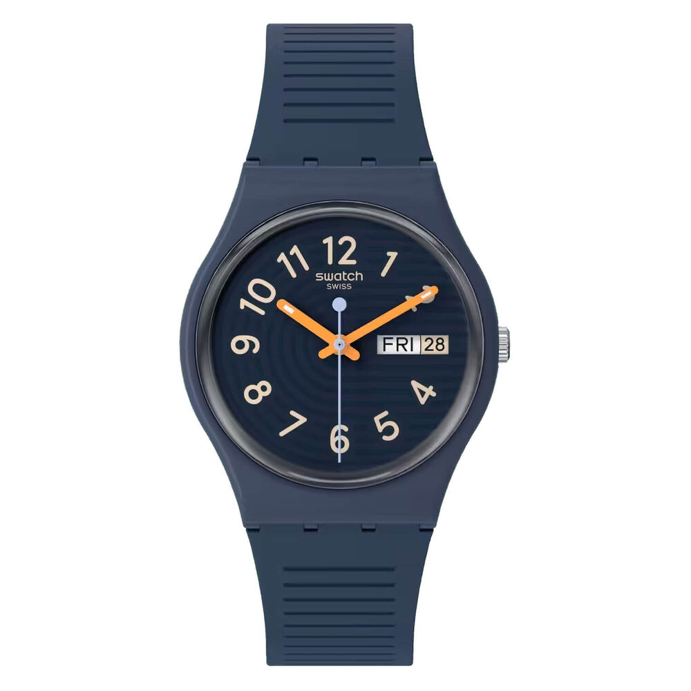 Swatch Trendy Lines at Night 34mm Dark Blue Dial Strap Watch