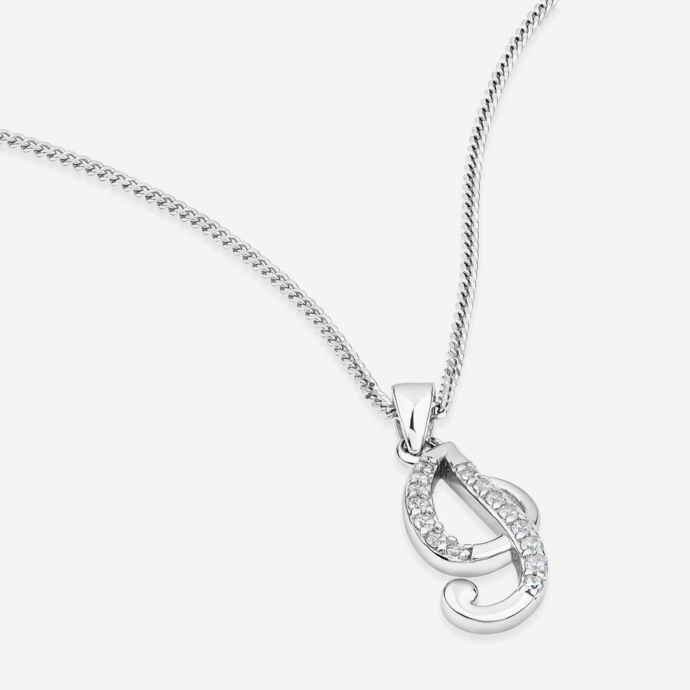 Sterling Silver Script Cubic Zirconia Initial I Pendant image number 2