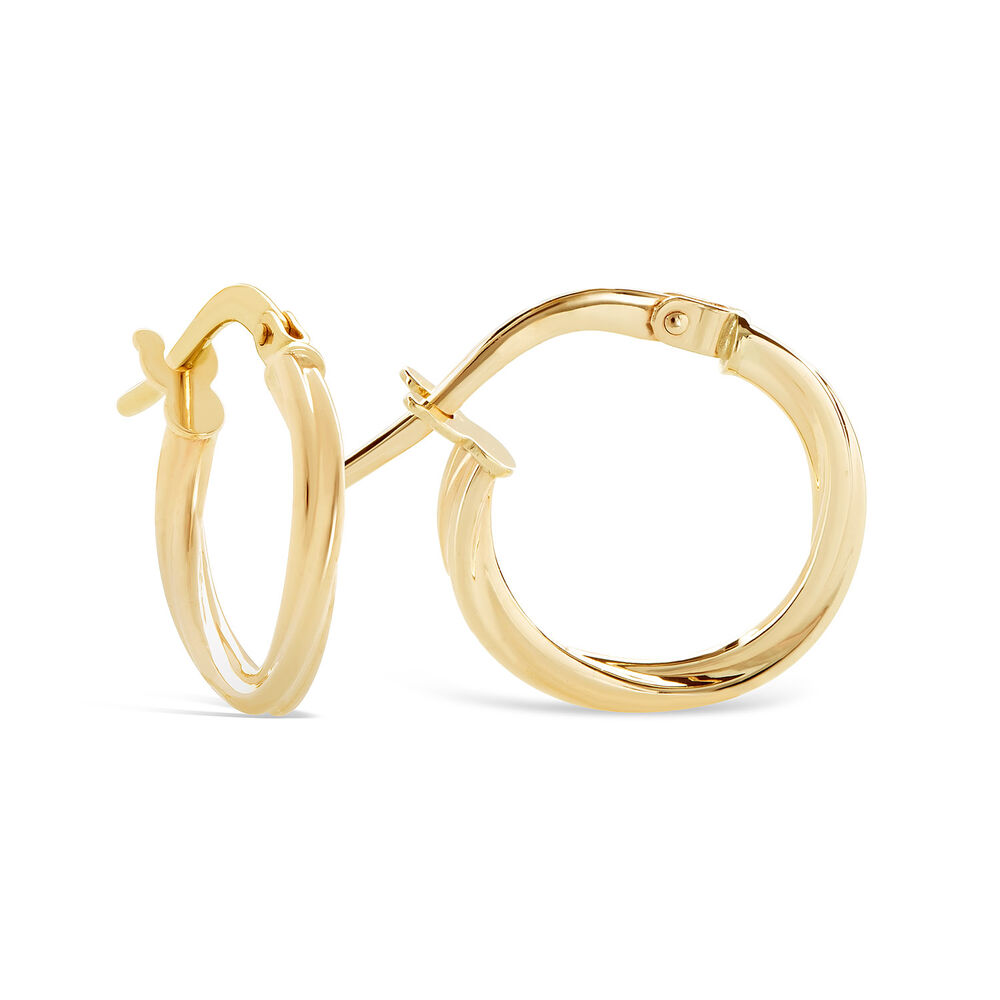 9ct Yellow Gold Polished Twist Hoop Earrings image number 0