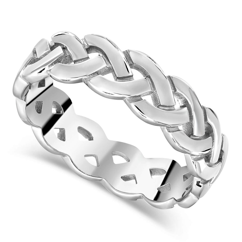 Sterling Silver Polished Woven Celtic Knot Men's Ring image number 0
