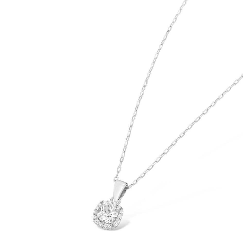 9ct White Gold Square Cubic Zirconia Halo Pendant (Chain Included) image number 1