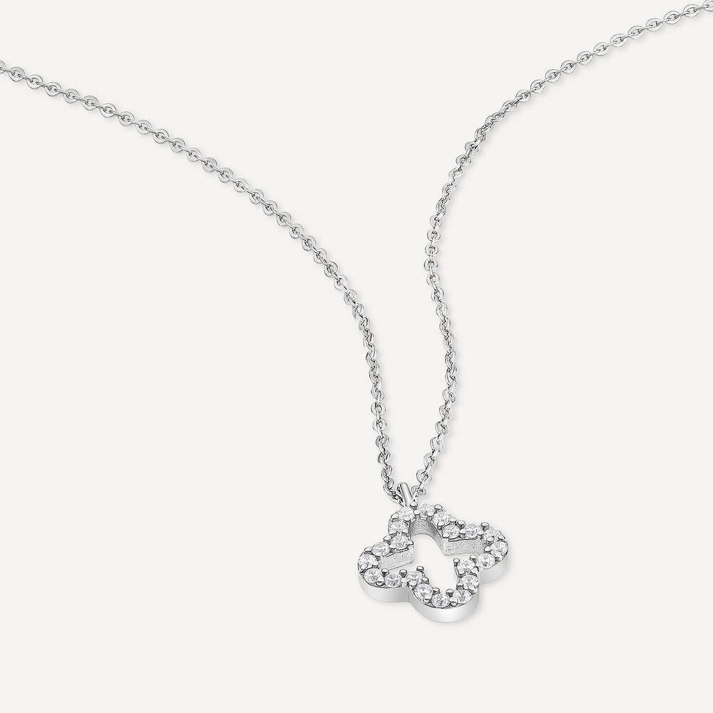 9ct White Gold Cubic Zirconia Set Open Clover Petal Pendant image number 3