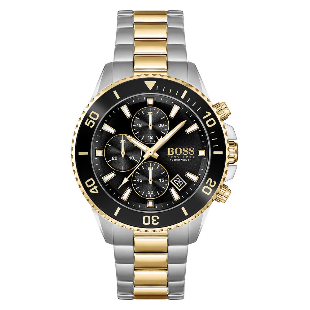 Hugo BOSS Admiral 46mm Black Dial Chrono 2Tone Case Bracelet Watch