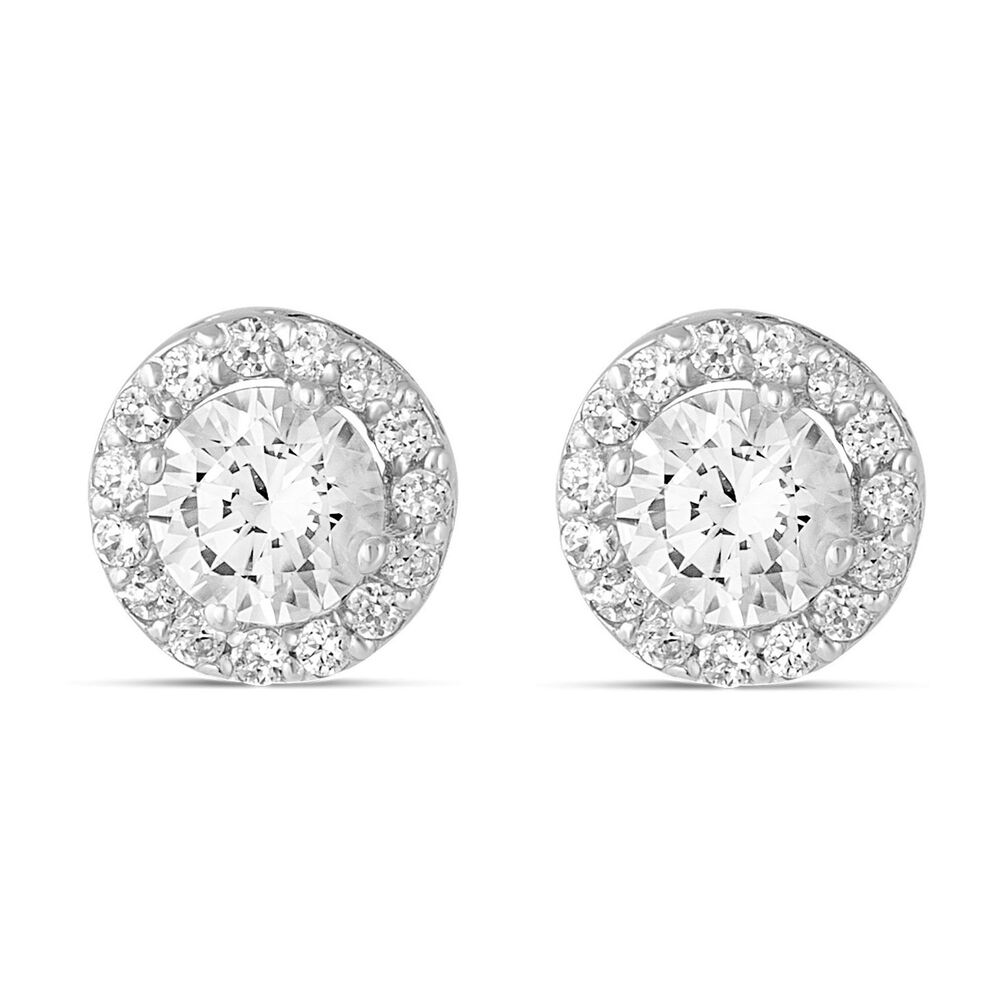 9ct White Gold Cubic Zirconia Halo Stud Earrings