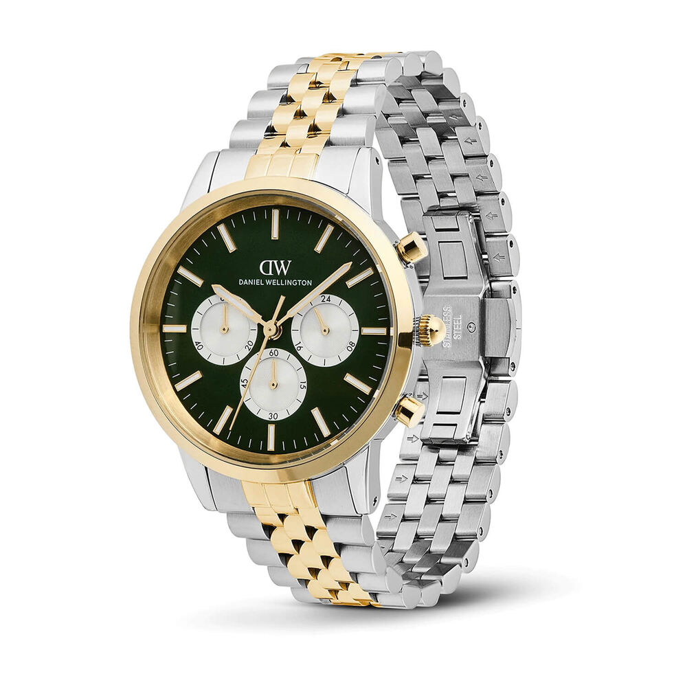 Daniel Wellington Iconic 42mm Green Dial Two Tone Stainless Steel Bracelet Chronograph Watch