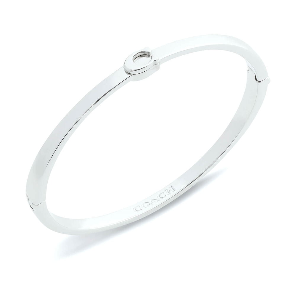 Coach Silver Tone Brass Signature C Bangle Bracelet