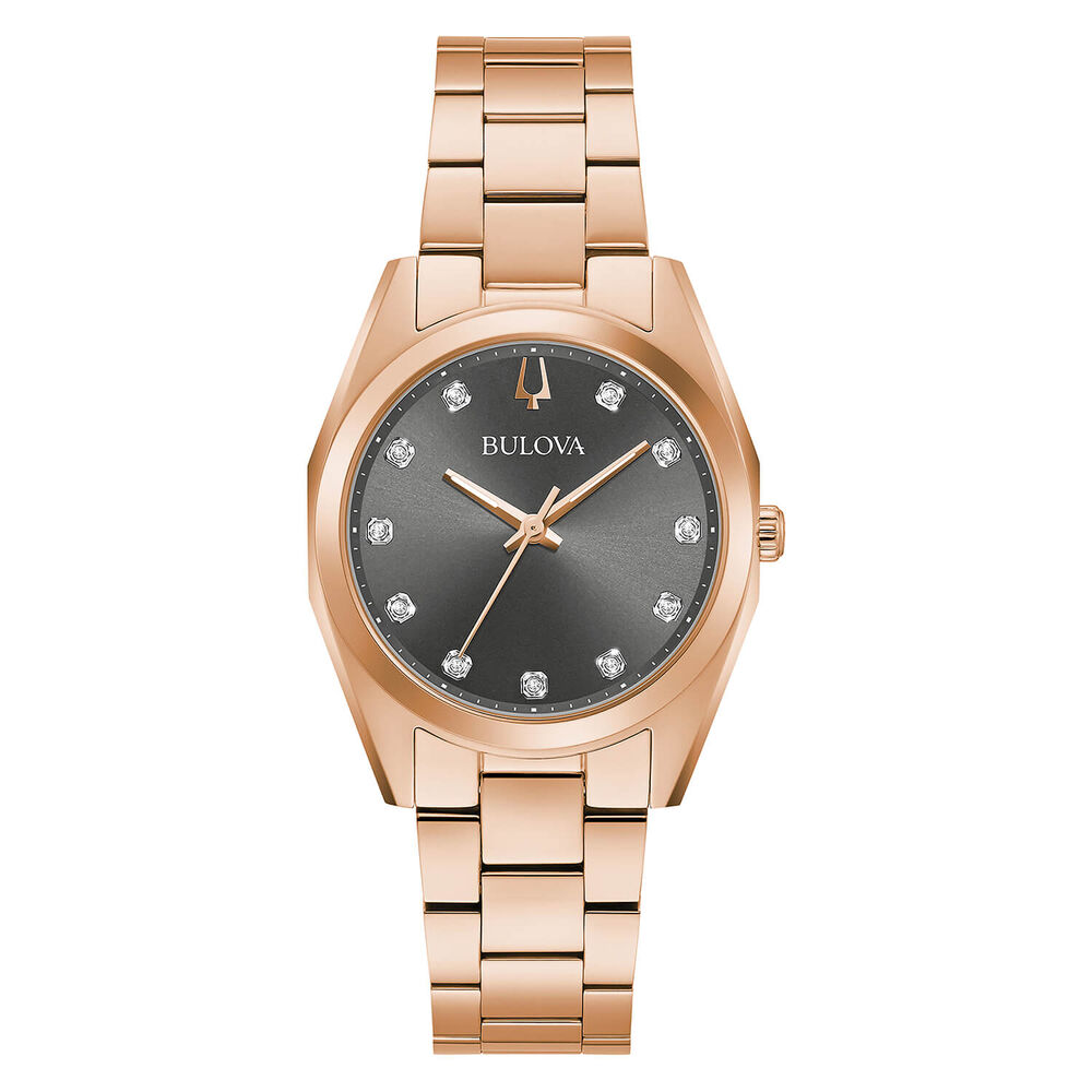 Bulova Ladies' Classic Grey Dial Diamond Rose Gold PVD Watch