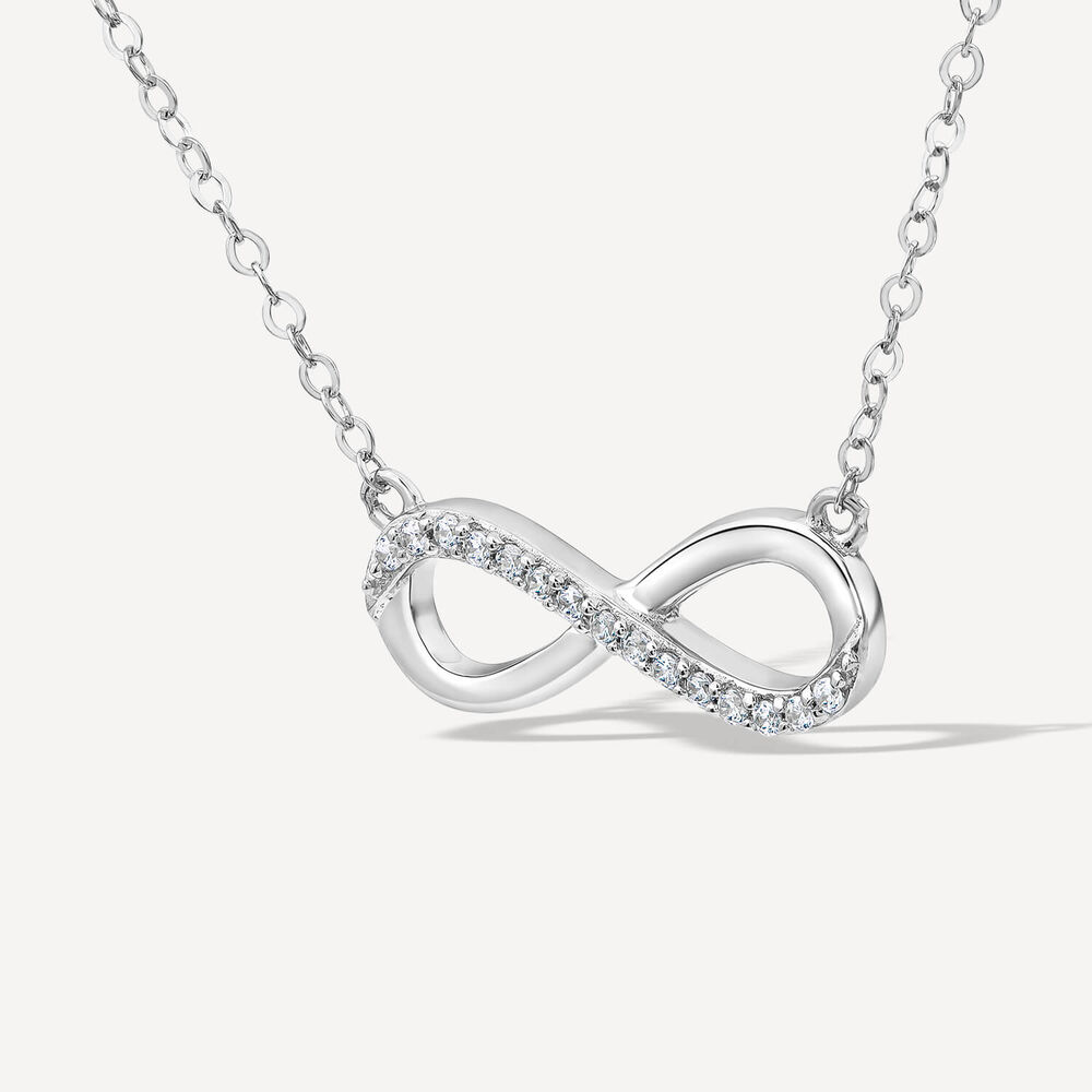 9ct White Gold Cubic Zirconia Set Infinity Necklet image number 1