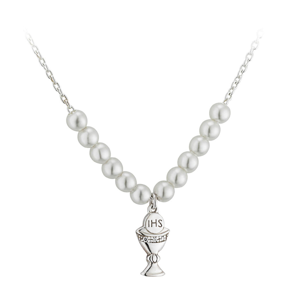 Silver Plated Pearl Communion Chain (Chain Included) image number 0