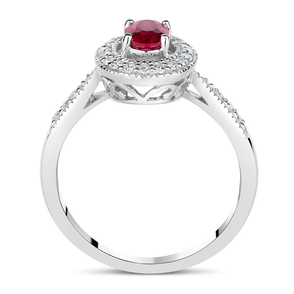 9ct White Gold 0.17ct Diamond and Created Ruby Pave Halo Ring image number 2