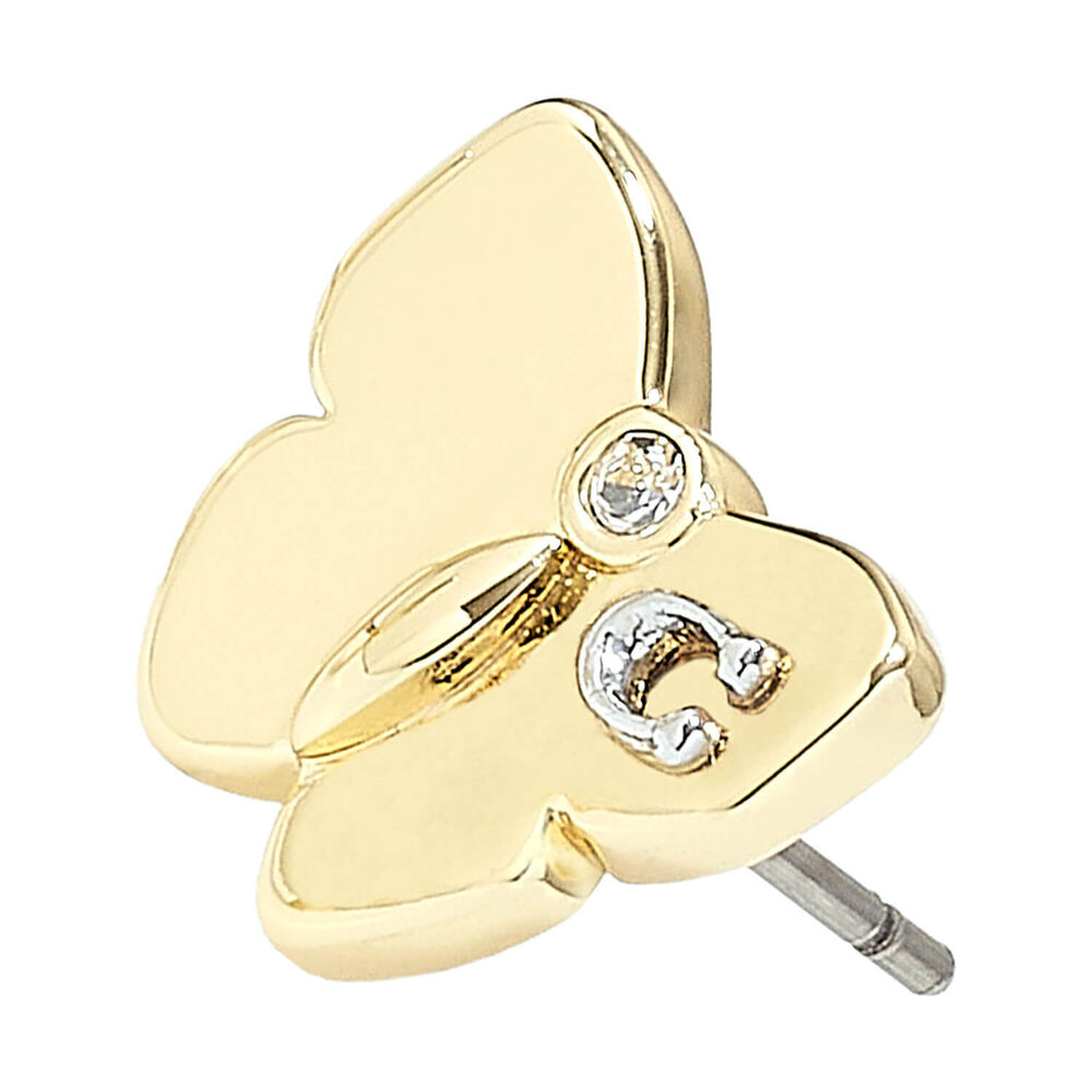 Coach Signature Gold Tone Brass Cubic Zirconia Butterfly Stud Earrings