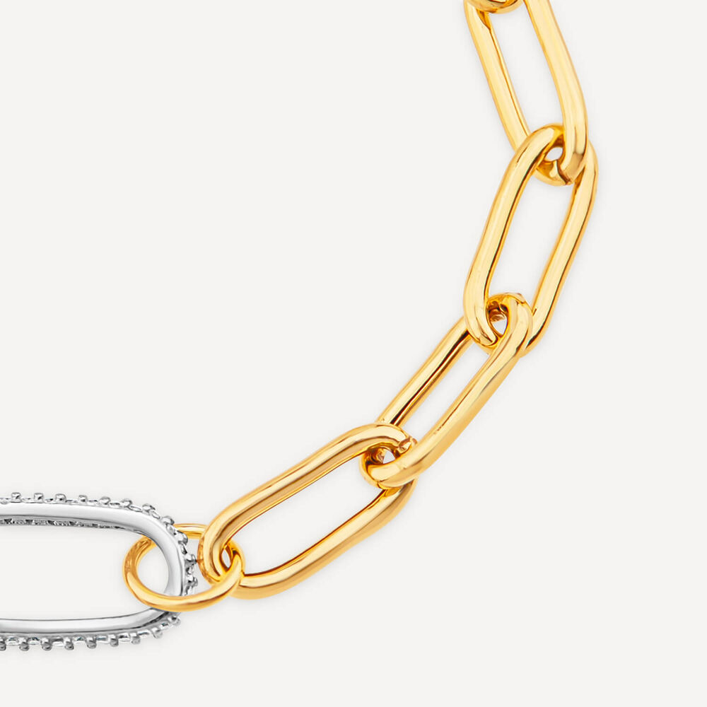 Silver & Yellow Gold Plated Single Cubic Zirconia Set Centre Link Bracelet image number 1