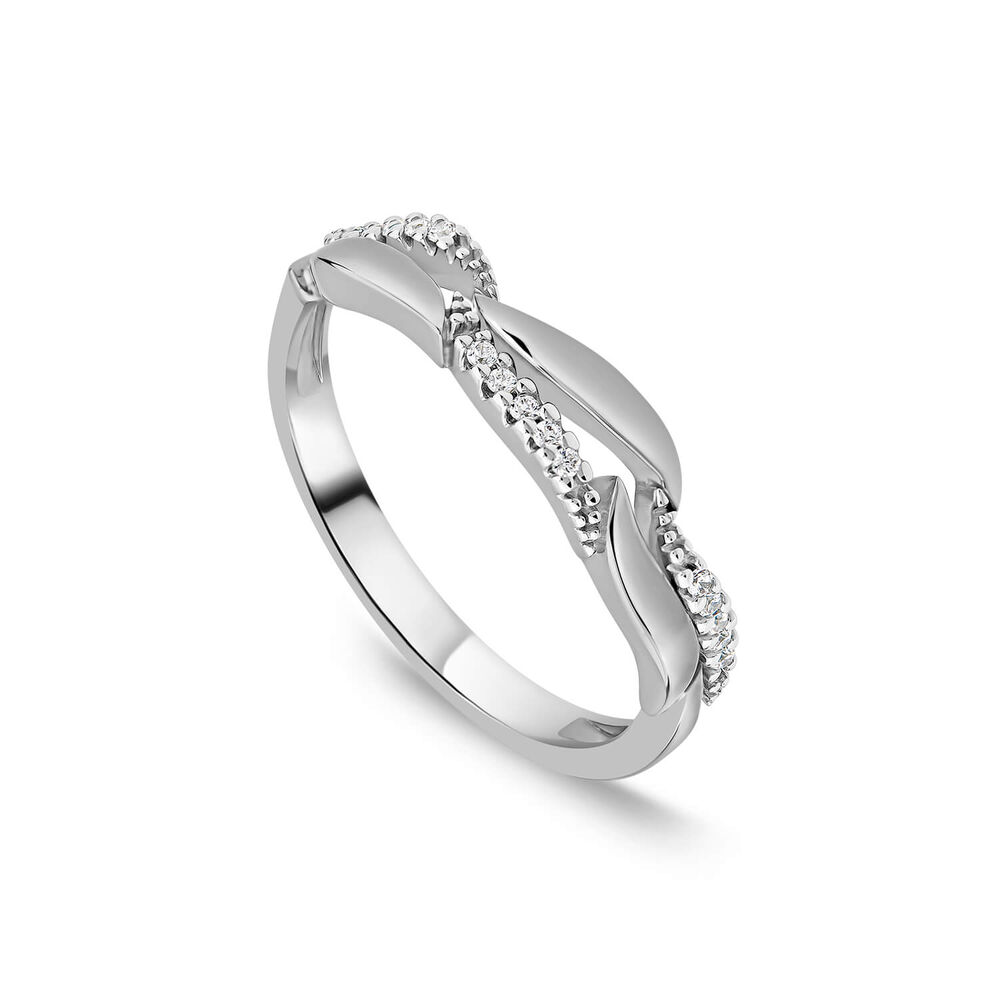 9ct White Gold 0.07ct Diamond Polished Wave Ring image number 0