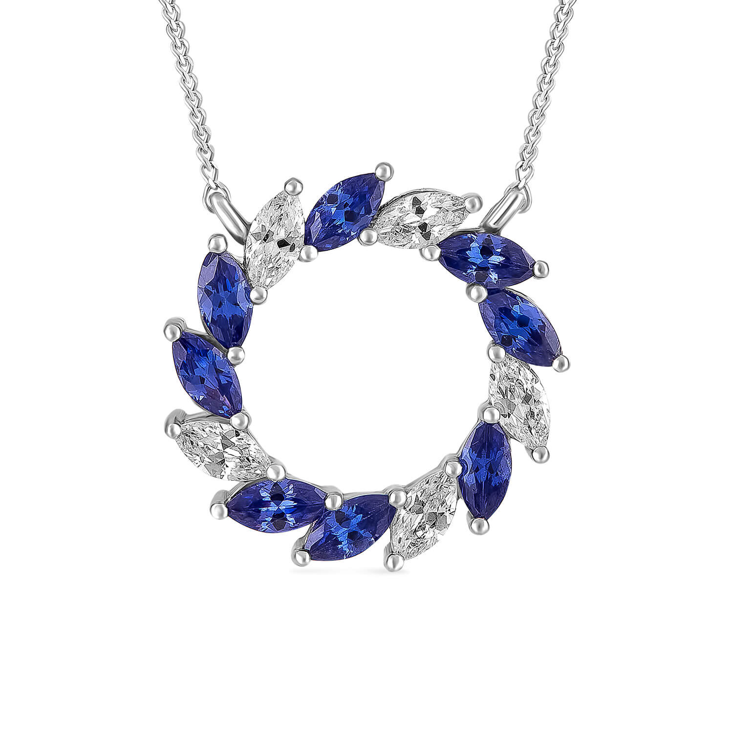 9ct White Gold Tanzanite Cubic Zirconia Marquis Pendant