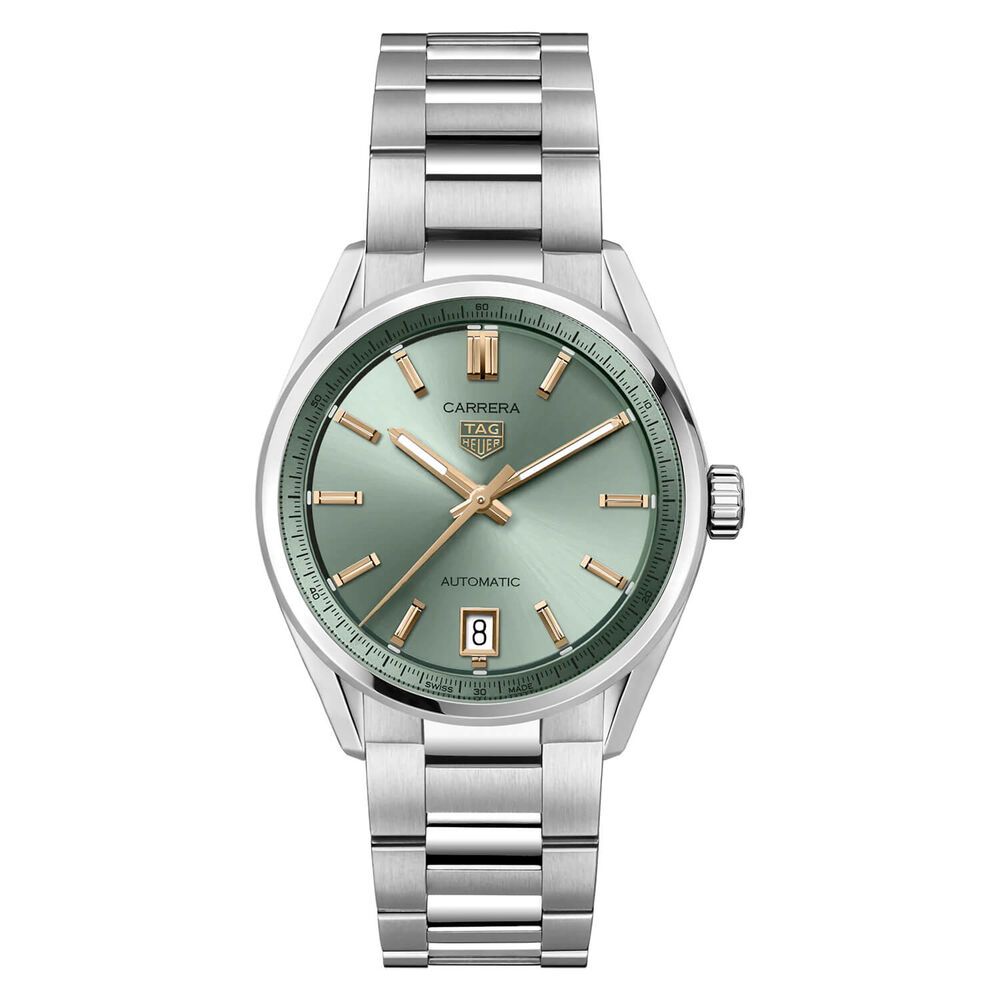 TAG Heuer Carrera Date 36mm Green Dial Rose Gold Index Stainless Steel Bracelet Watch image number 0