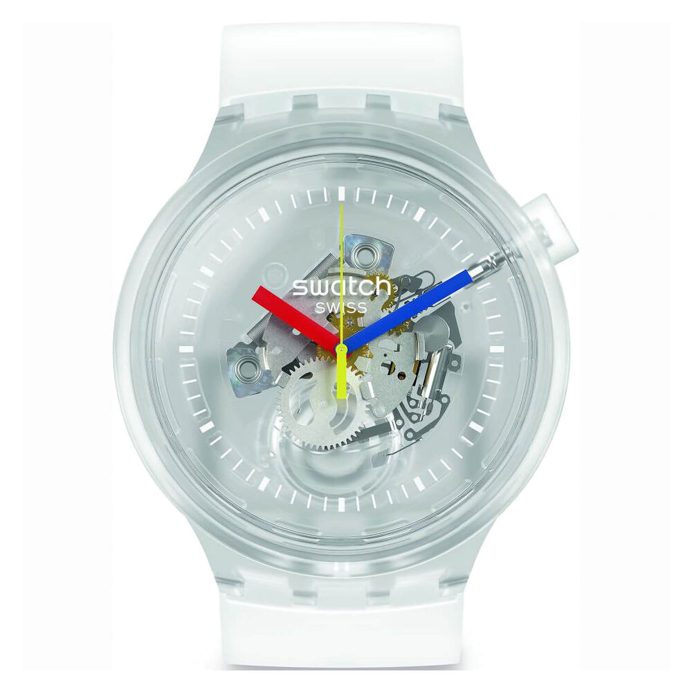 Swatch Big Bold Jellyfish Transparent Case Trasparent Dial White Rubber Strap Unisex Watch