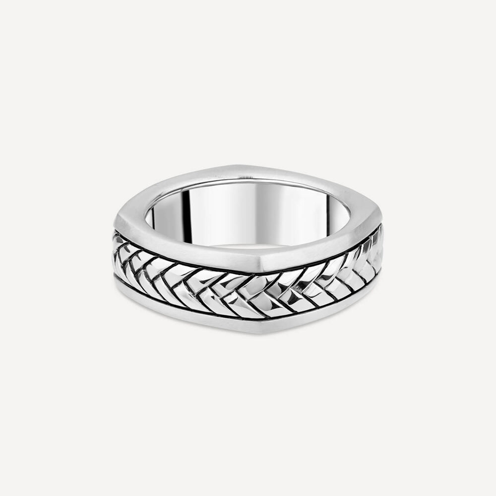Sterling Silver Herringbone Square Ring image number 2