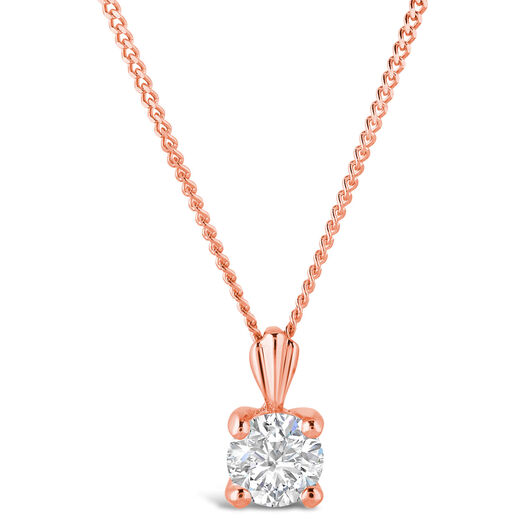 9ct Rose Gold 4mm Four Claw Cubic Zirconia Set Pendant (Chain Included)