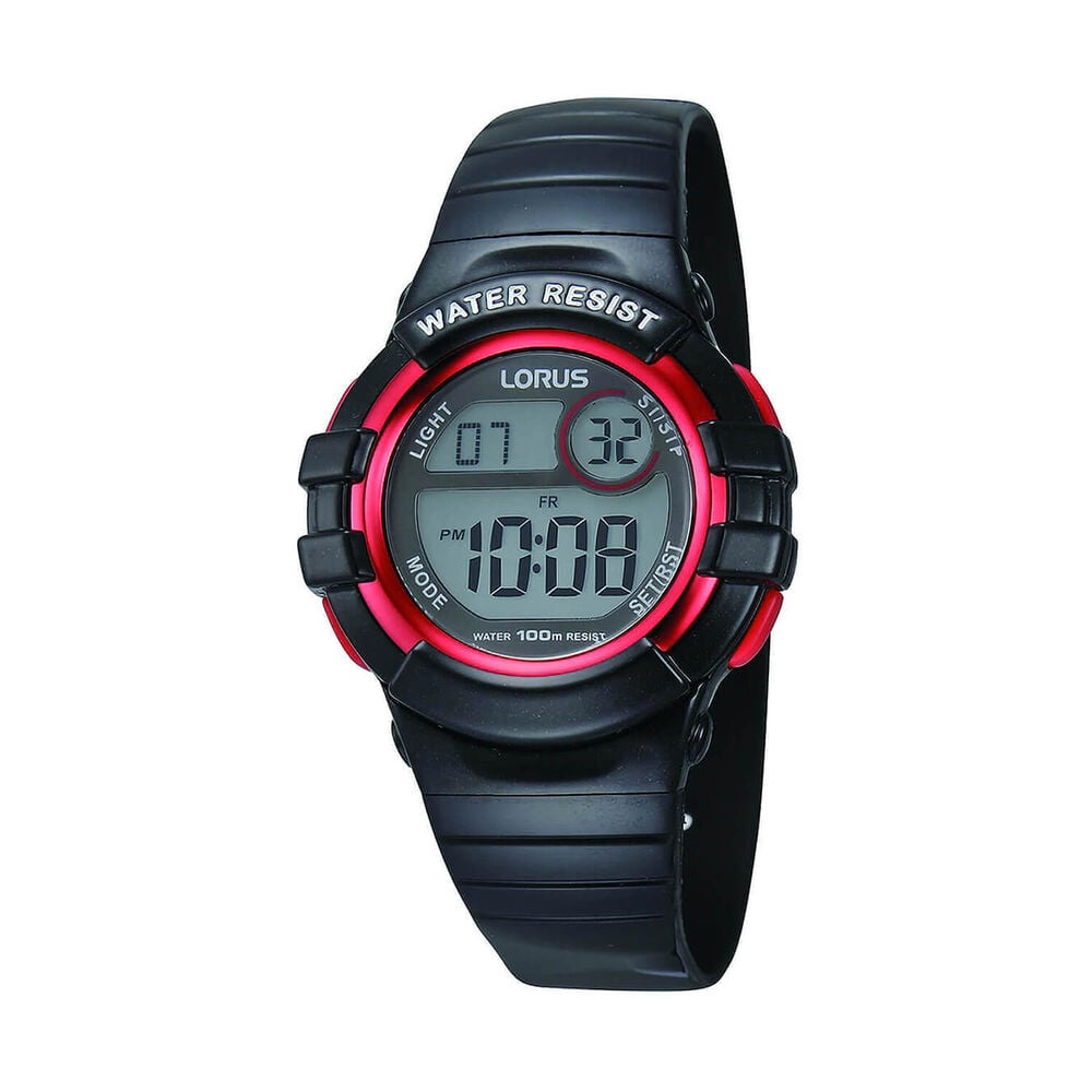Lorus Digital Kids 32mm Grey Dial Red Details Black Silicon Strap Watch