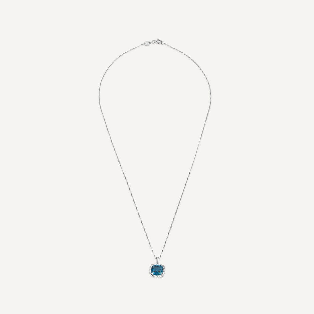 9ct White Gold Cushion London Blue Topaz & 0.10ct Diamond Pendant image number 2