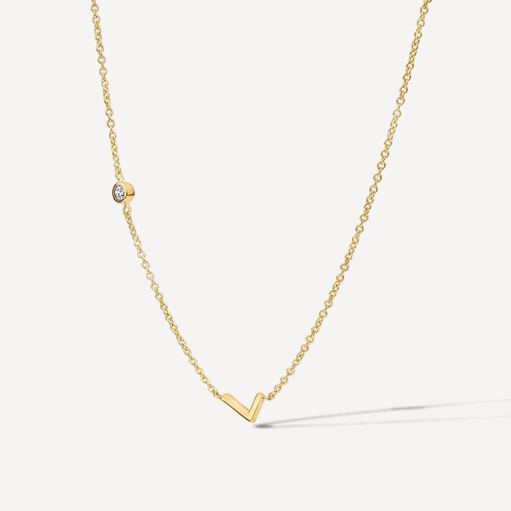 Sterling Silver Yellow Gold Plated 0.06ct Lab Grown Diamond Initial L Necklet