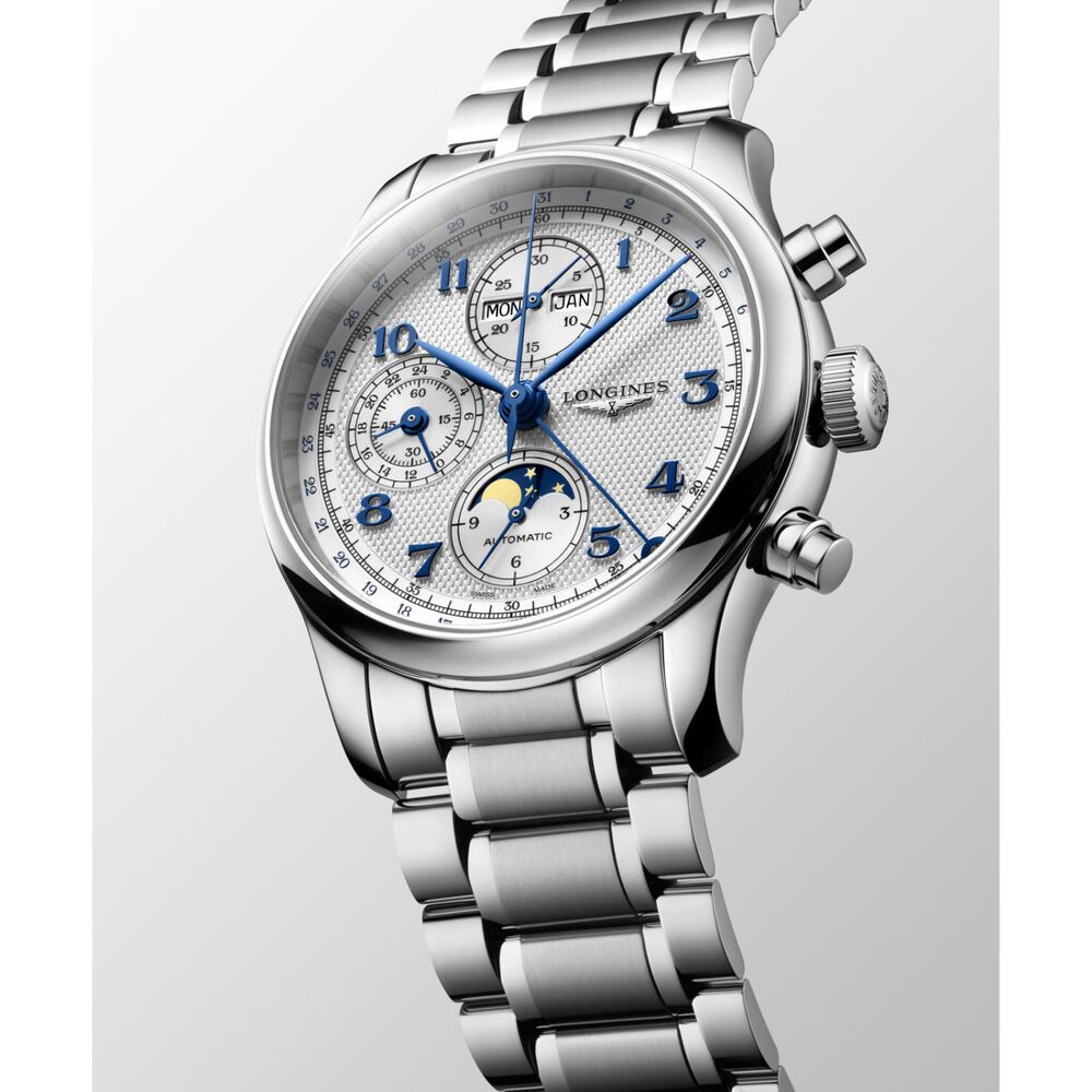Longines Master Collection Chrono Monopusher 41mm Ivory Barleycorn Dial Leather Strap Watch
