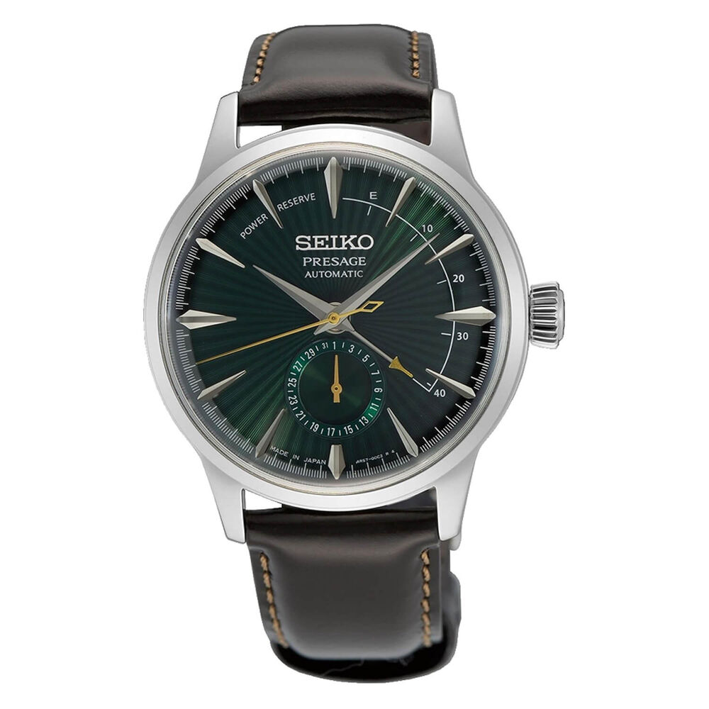 Seiko Presage Cocktail Time ‘Mockingbird’ 40.5mm Green Dial Brown Strap Watch