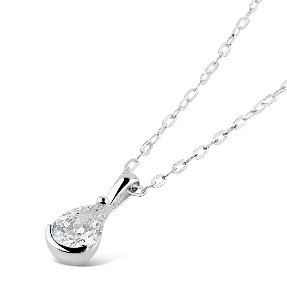 9ct White Gold Cubic Zirconia Pendant (Chain Included) image number 1