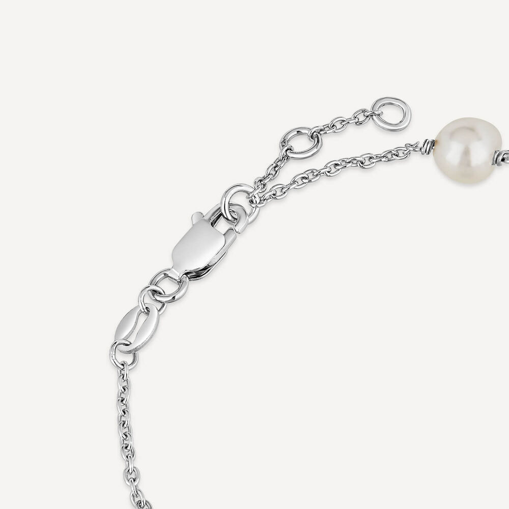 Sterling Silver Pearl and Round Over Cubic Zirconia Chain Bracelet image number 4