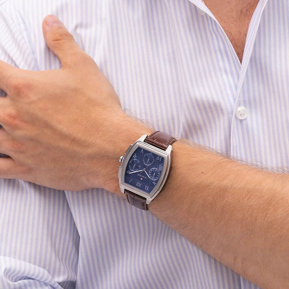 Tommy Hilfiger Oxford 36mm Blue Dial Brown Leather Strap Watch image number 3