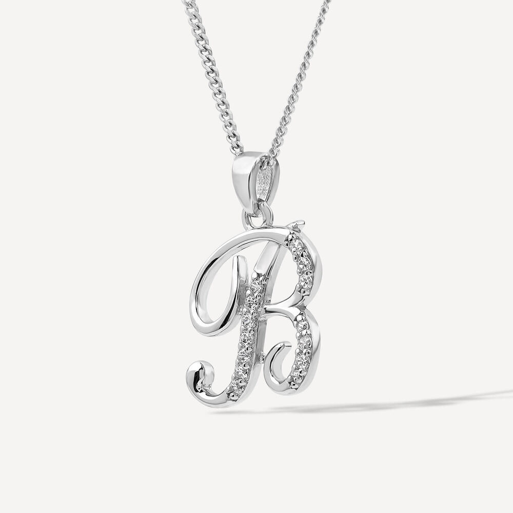 Sterling Silver Script Cubic Zirconia Initial B Pendant image number 1