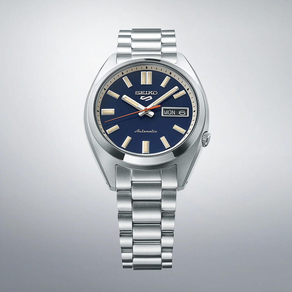 Seiko 5 Sports SNXS ReInterpretation 37mm Blue Dial Steel Bracelet Watch image number 3