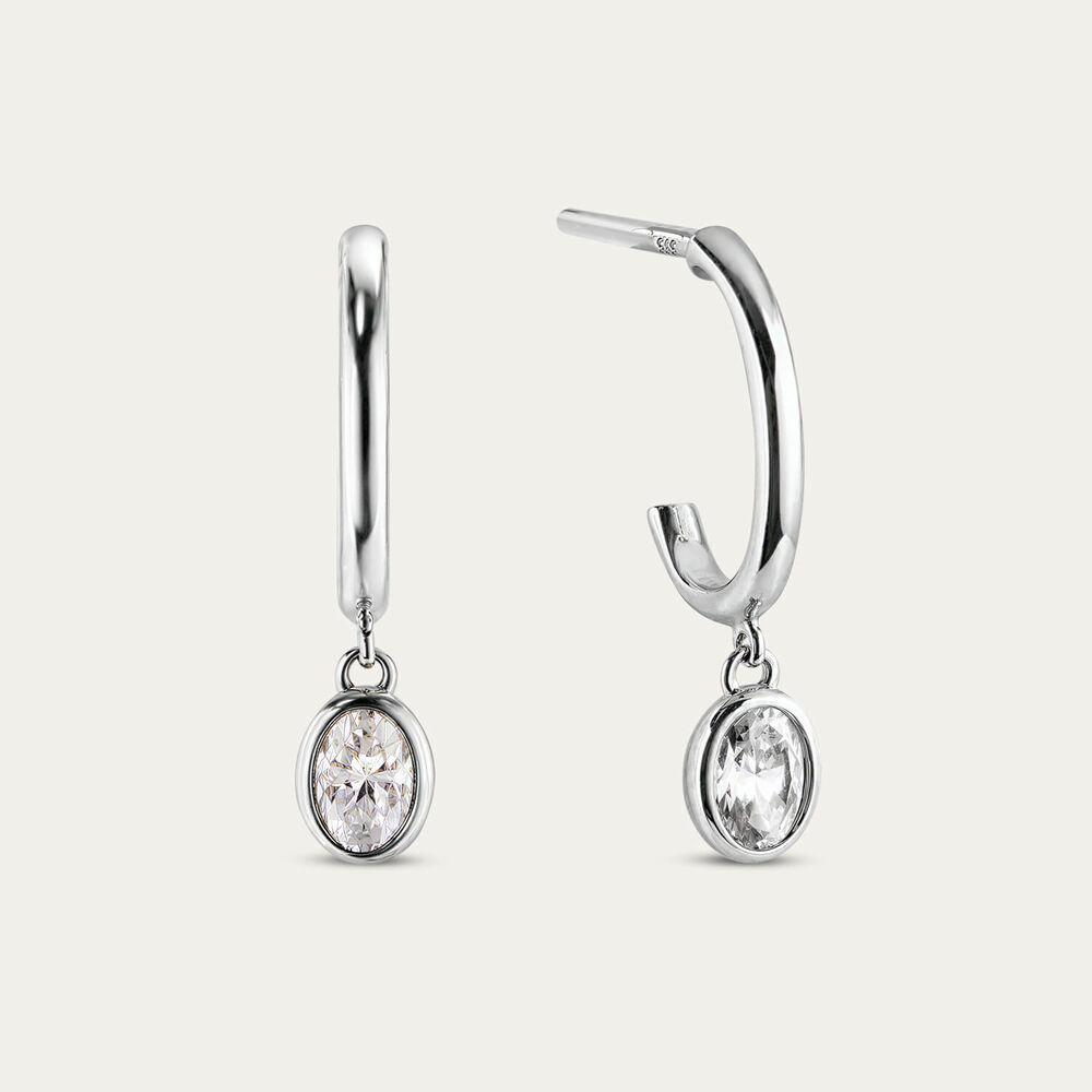 9ct White Gold 0.40ct Oval Diamond Half Hoop Drop Earrings