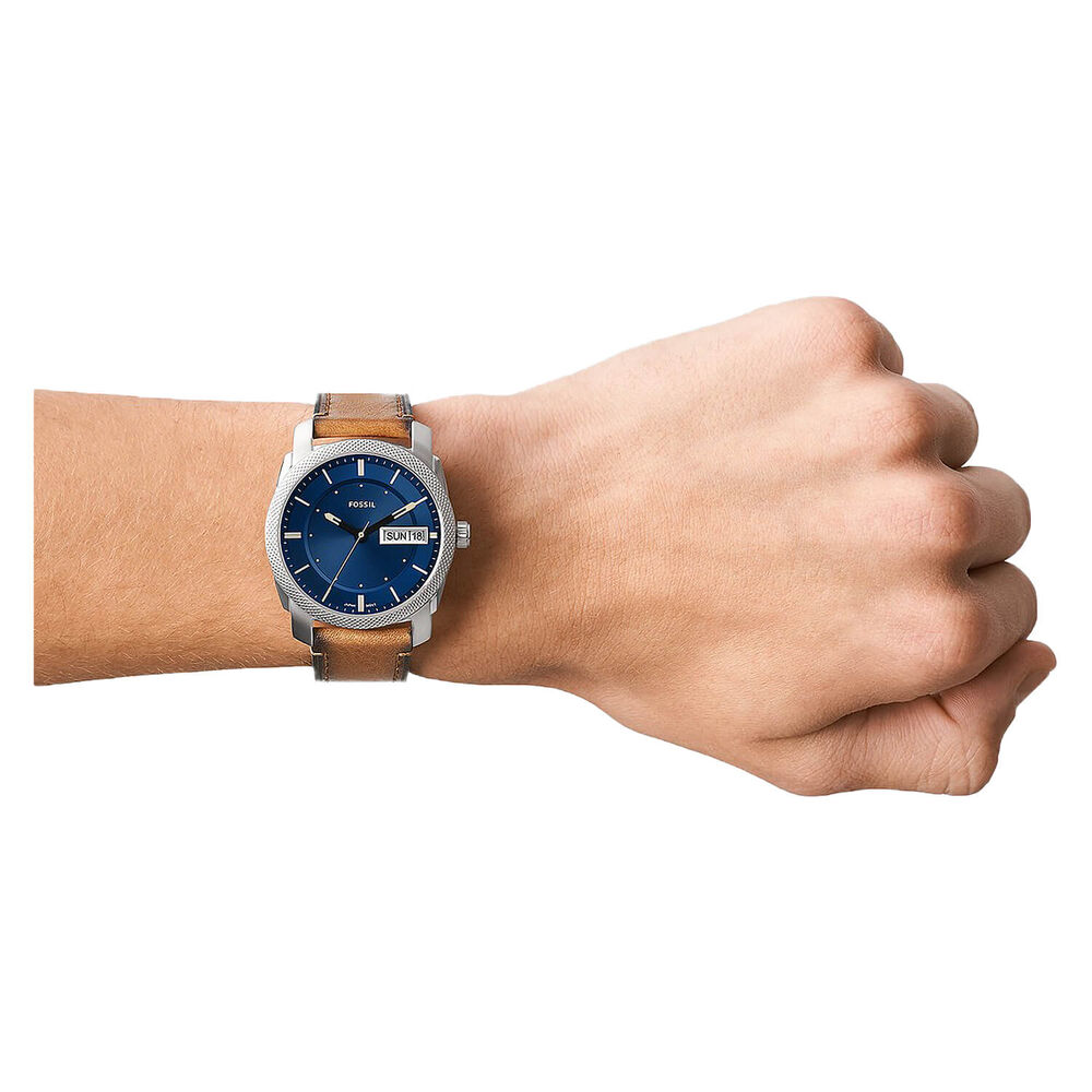Fossil Machine 42mm Blue Dial Tan Strap Watch