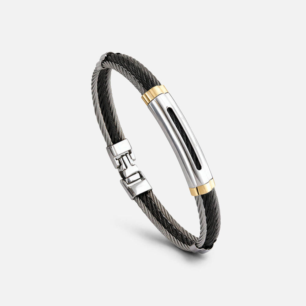 Stainless Steel Black PVD Wire & 14ct Gold Accent Bracelet