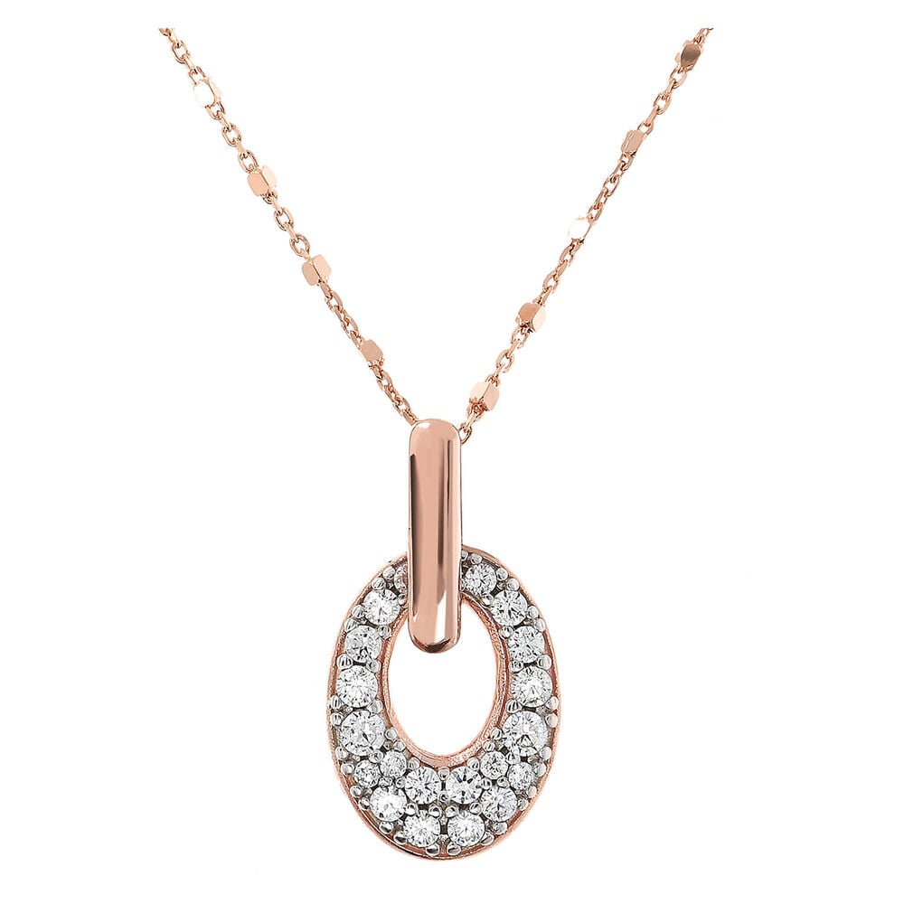 Bronzallure 18ct Rose Gold Plated Oval Cubic Zirconia Charm Pendant Necklace image number 1