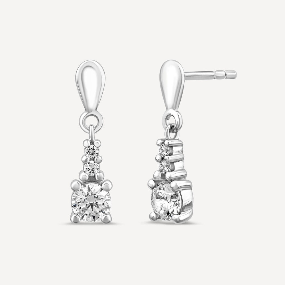 9ct White Gold Round Cubic Zirconia Top Drop Earrings image number 1