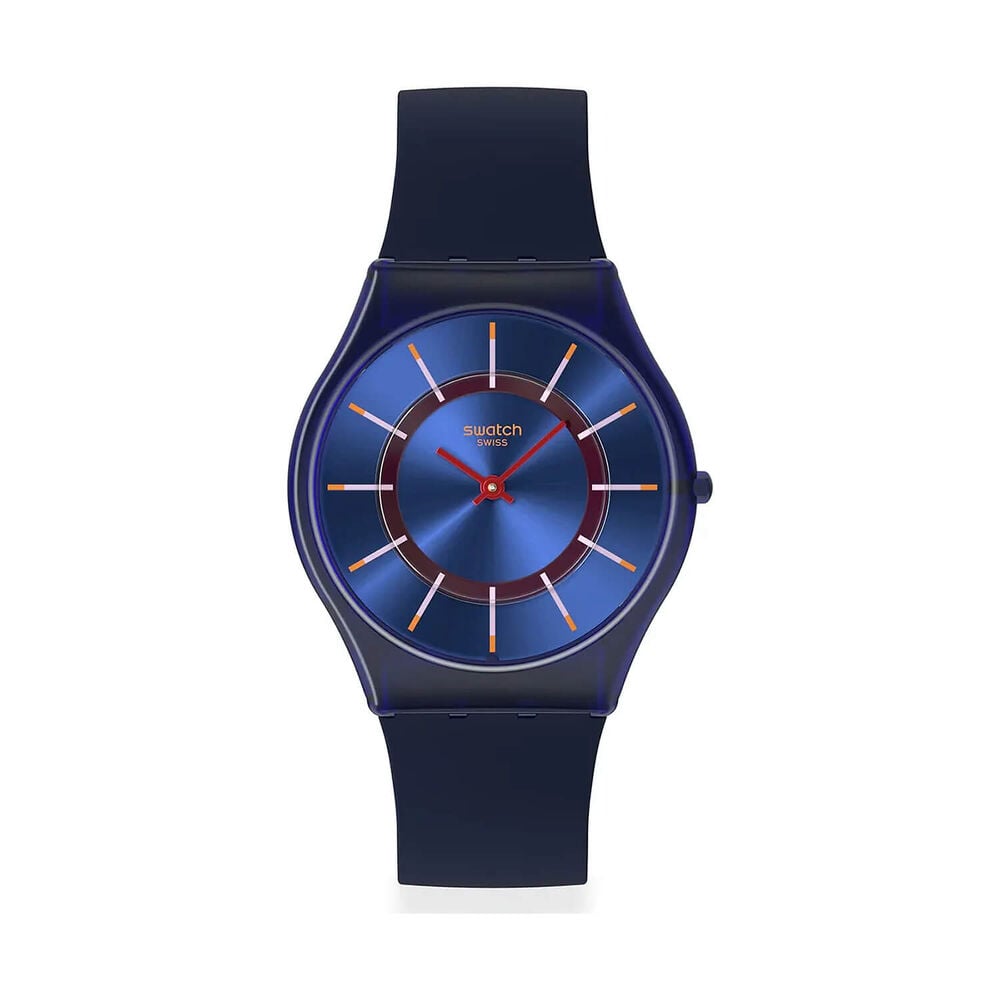 Swatch Skin Very Jazzy Berry 34mm Blue Dial Blue Gradient Silicon Strap Watch image number 0