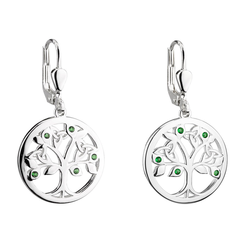 Solvar Sterling Silver Green Crystal Tree of Life Earrings